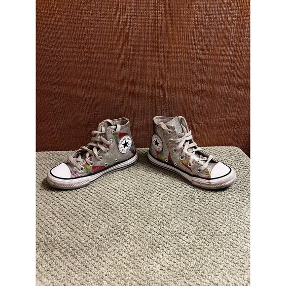 Converse All Star Kids Size 11 Silver Rainbow High Tops Shoes - Picture 2 of 6